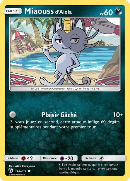 Miaouss d’Alola, carte Pokémon LOT 118 — extension Tonnerre Perdu