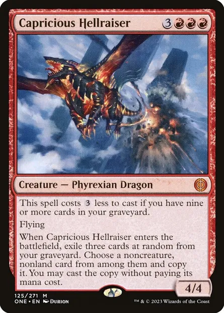 Capricious Hellraiser, Magic card ONE 125 — Phyrexia: All Will Be One set