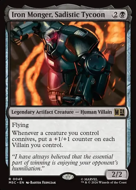 Iron Monger, Sadistic Tycoon, Magic card MSC 45 — Marvel Super Heroes Commander set
