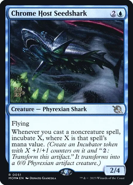 Chrome Host Seedshark, Magic card PMOM 51s — March of the Machine Promos set
