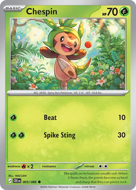 Chespin, Pokémon card CRI 005 — Chaos Rising set