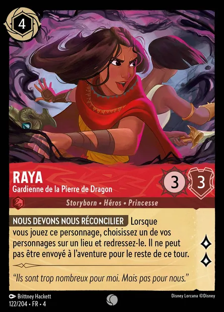 Raya - Gardienne de la Pierre de Dragon, carte Disney Lorcana CH4-122 — extension Le Retour d'Ursula