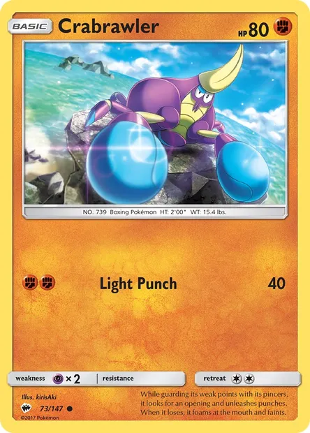 Crabrawler, Pokémon card BUS 73 — Burning Shadows set