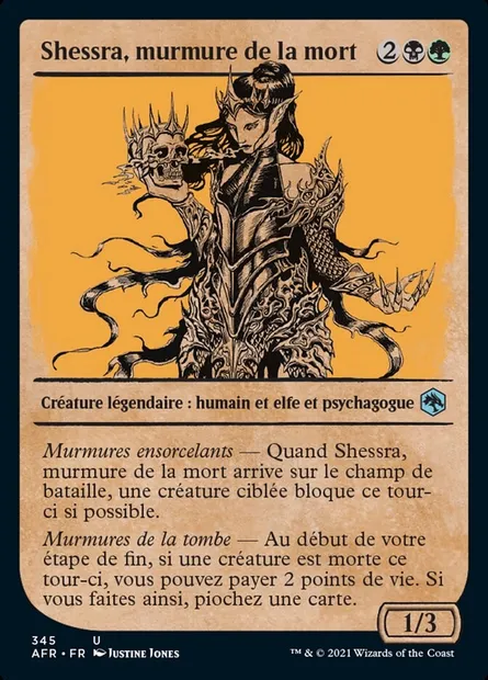Shessra, murmure de la mort, carte Magic AFR 345 — extension Forgotten Realms: Aventures dans les Royaumes Oubliés