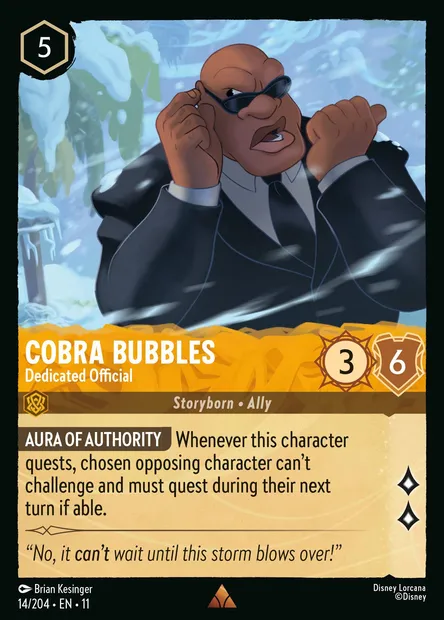 Cobra Bubbles - Dedicated Official, Disney Lorcana card CH11-014 — Winterspell set