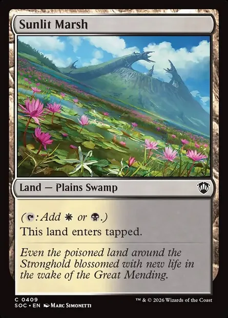 Marécage baigné de soleil, carte Magic SOC 409 — extension Secrets of Strixhaven Commander