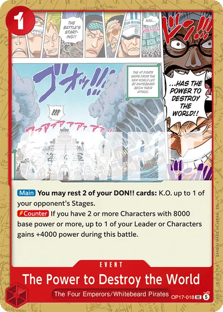 The Power to Destroy the World, One Piece card OP17-018 — THE WORLD’S STRONGEST WARRIORS set