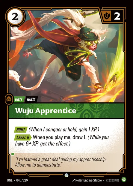 Wuju Apprentice, Riftbound card UNL 040 — Unleashed set