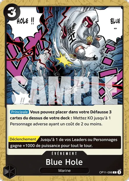Blue Hole, carte One Piece OP11-098 — extension DES POINGS VIFS COMME L'ÉCLAIR