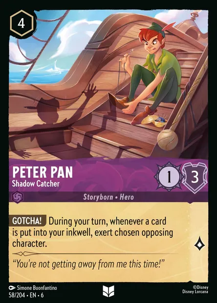 Peter Pan - Shadow Catcher, Disney Lorcana card CH6-058 — Azurite Sea set
