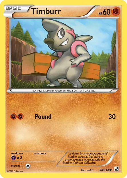 Timburr, Pokémon card BLW 58 — Black & White set