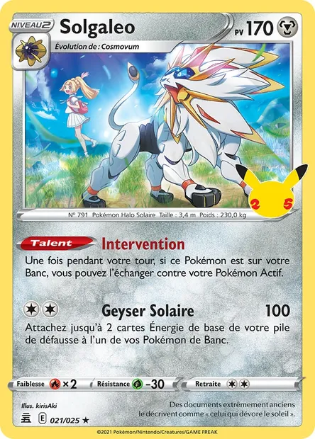Solgaleo, carte Pokémon CEL 21 — extension Célébrations