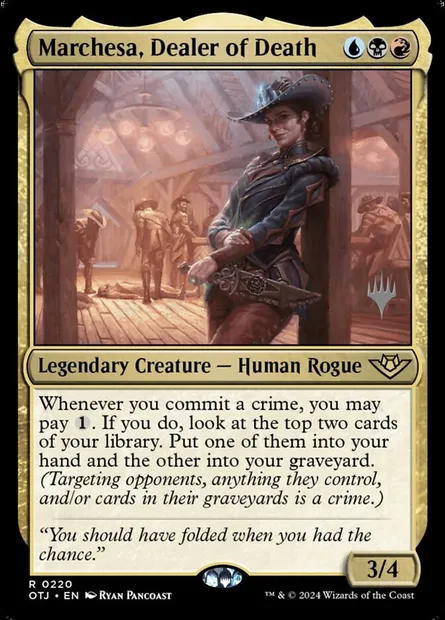 Marchesa, pourvoyeuse de mort, carte Magic POTJ 220p — extension Outlaws of Thunder Junction Promos