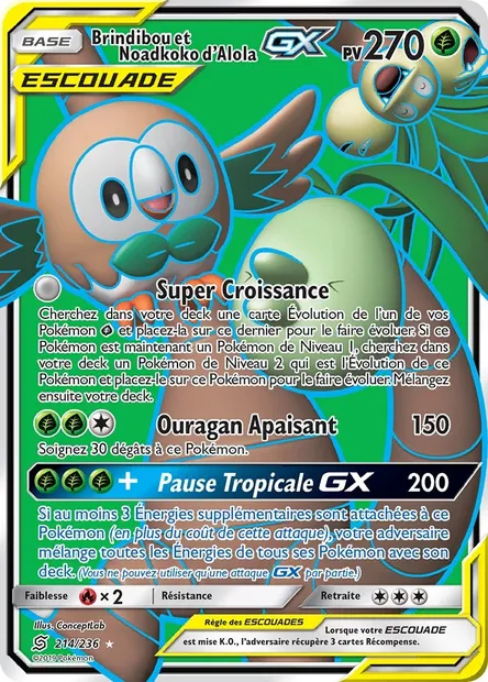 Brindibou et Noadkoko d’Alola GX, carte Pokémon UNM 214 — extension Harmonie des Esprits
