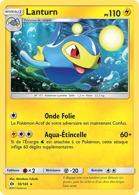 Lanturn, carte Pokémon SUM 50 — extension Soleil et Lune