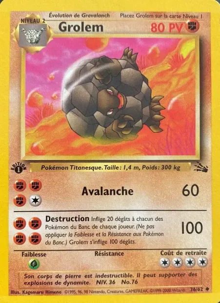 Grolem, carte Pokémon FO 36 — extension Fossile
