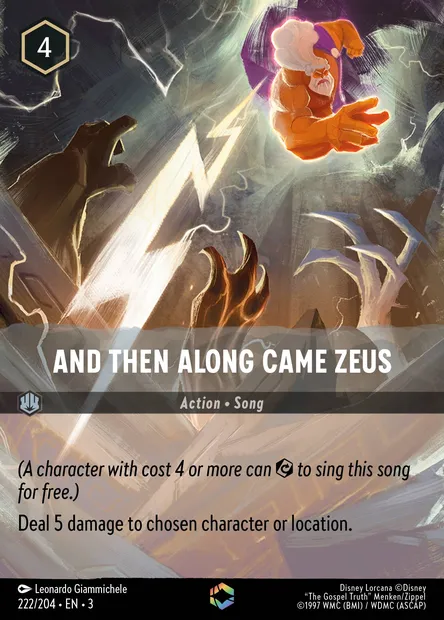 And Then Along Came Zeus, Disney Lorcana card CH3-222 — Into the Inklands set