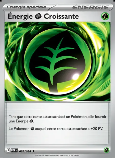 Énergie Grass Croissante, carte Pokémon POR 086 — extension Équilibre Parfait
