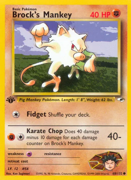 Brock's Mankey, Pokémon card GH 68 — Gym Heroes set