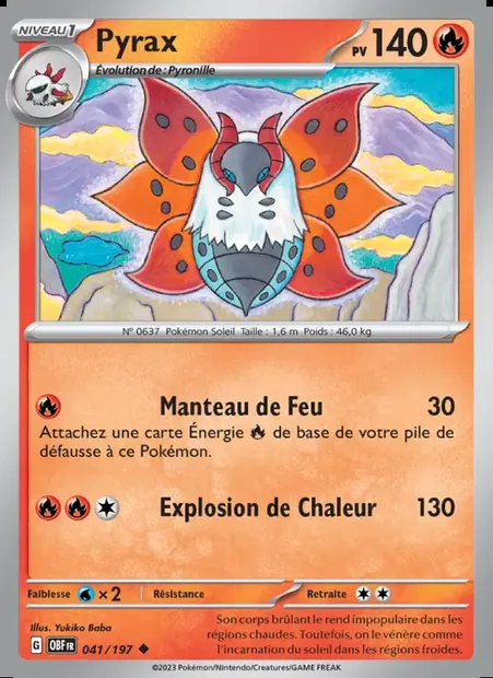 Pyrax, carte Pokémon OBF 041 — extension Flammes Obsidiennes