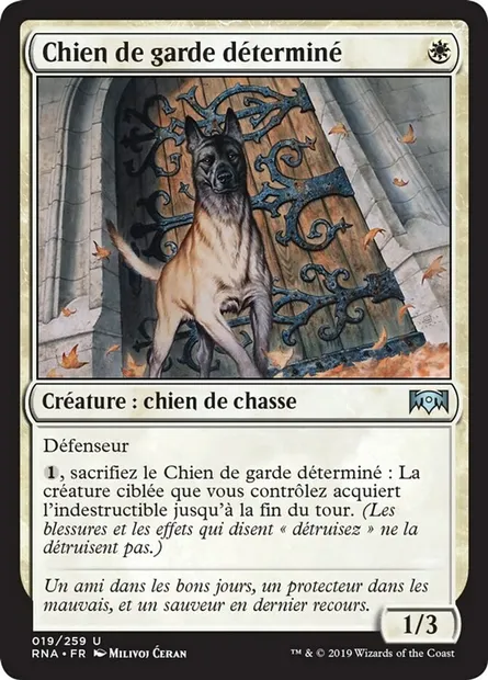 Chien de garde déterminé, carte Magic RNA 19 — extension L'allégeance de Ravnica