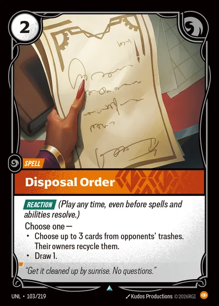 Disposal Order, Riftbound card UNL 103 — Unleashed set