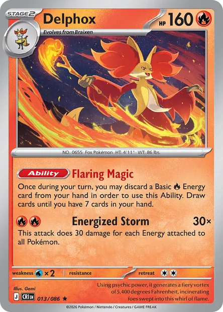 Delphox, Pokémon card CRI 013 — Chaos Rising set