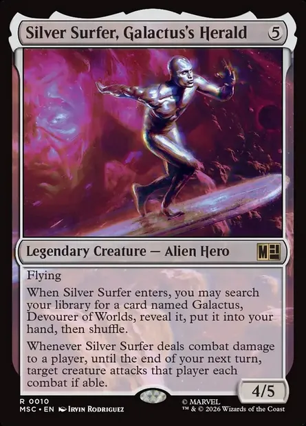 Silver Surfer, Galactus's Herald, Magic card MSC 10 — Marvel Super Heroes Commander set