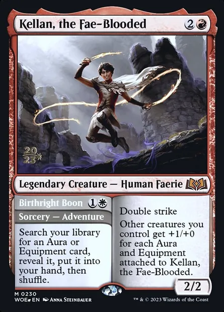 Kellan, the Fae-Blooded // Birthright Boon, Magic card PWOE 230s — Wilds of Eldraine Promos set
