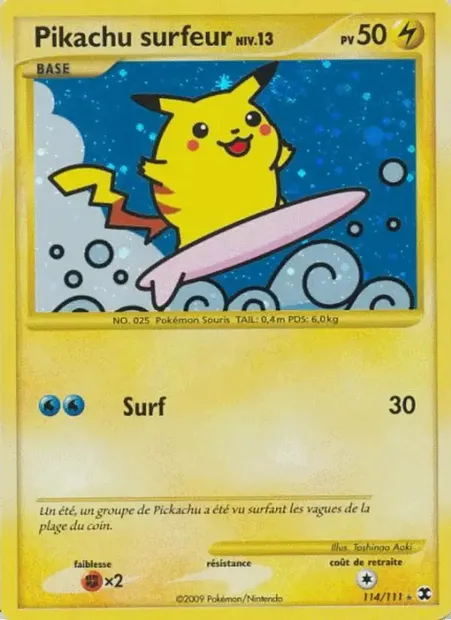Pikachu surfeur Niv. 13, carte Pokémon RR 114 — extension Rivaux Émergeants