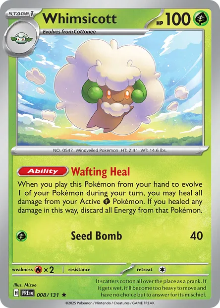 Whimsicott, Pokémon card PRE 008 — Prismatic Evolutions set