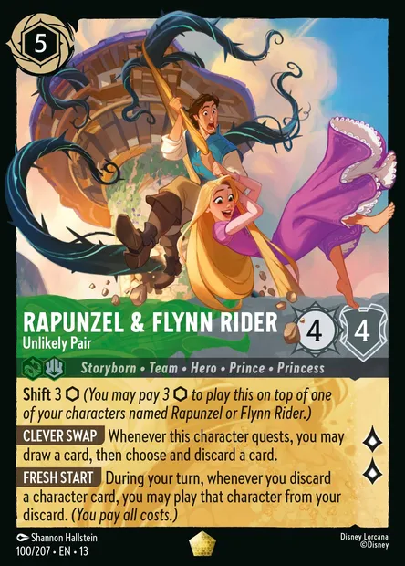 Rapunzel & Flynn Rider - Unlikely Pair, Disney Lorcana card CH13-100 — Attack of the Vine! set