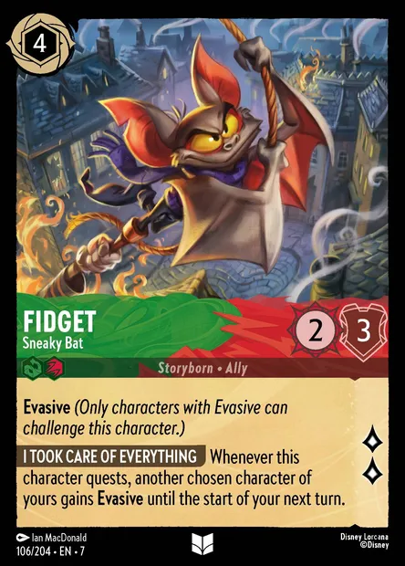Fidget - Sneaky Bat, Disney Lorcana card CH7-106 — Archazia's Island set