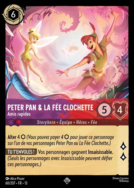 Peter Pan & La Fée Clochette - Amis rapides, carte Disney Lorcana CH13-060 — extension Invasion Epineuse!