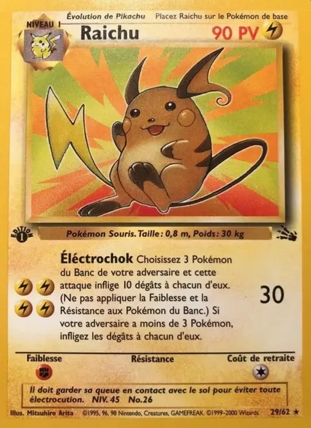Raichu, carte Pokémon FO 29 — extension Fossile