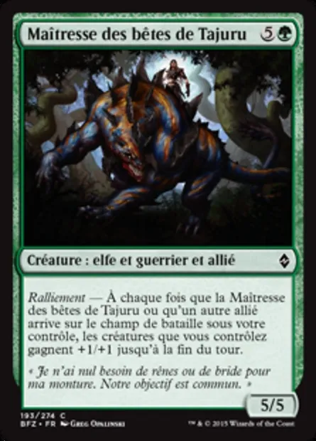 Maîtresse des bêtes de Tajuru, carte Magic BFZ 193 — extension La bataille de Zendikar
