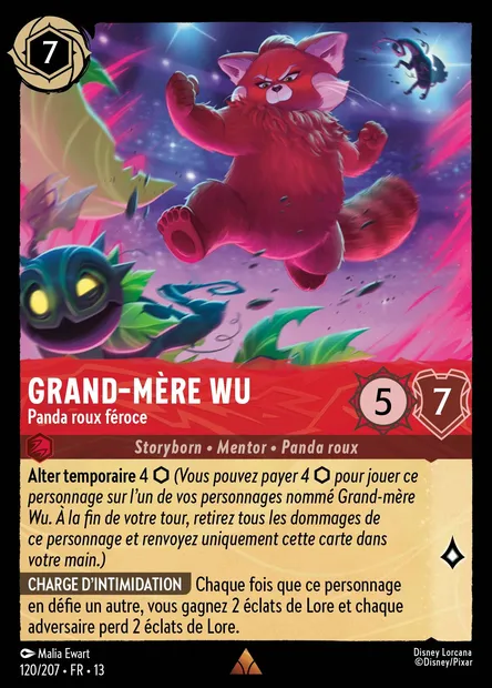 Grand-mère Wu - Panda roux féroce, carte Disney Lorcana CH13-120 — extension Invasion Epineuse!