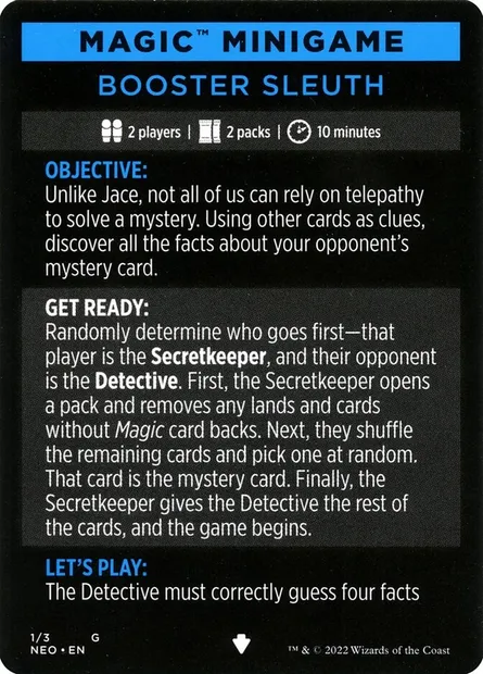 Booster Sleuth // Booster Sleuth (cont'd), Magic card MNEO 1 — Kamigawa: Neon Dynasty Minigames set