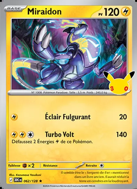 Miraidon, carte Pokémon 30C 062 — extension 30ᵉ Anniversaire