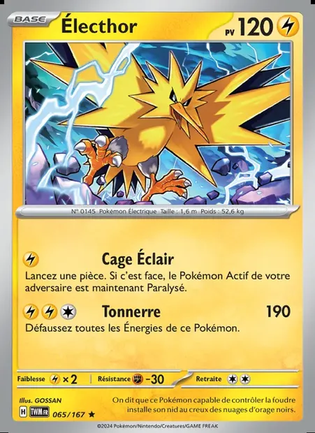 Électhor, carte Pokémon TWM 065 — extension Mascarade Crépusculaire