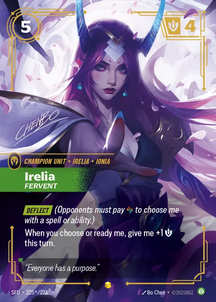 Irelia, carte Riftbound SFD 225* — extension Spiritforged