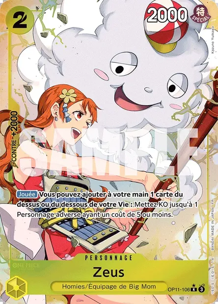 Zeus, carte One Piece OP11-106 — extension DES POINGS VIFS COMME L'ÉCLAIR