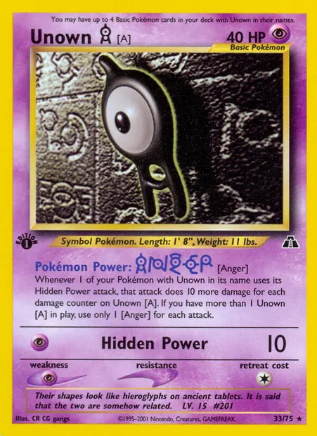 Unown [A], Pokémon card ND 33 — Neo Discovery set
