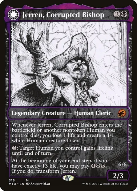 Jerren, Corrupted Bishop // Ormendahl, the Corrupter, Magic card MID 316 — Innistrad: Midnight Hunt set