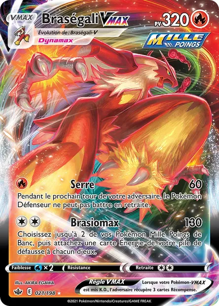 Braségali VMAX, carte Pokémon CRE 21 — extension Règne de Glace