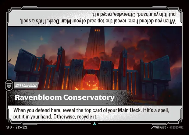 Ravenbloom Conservatory, carte Riftbound SFD 215 — extension Spiritforged