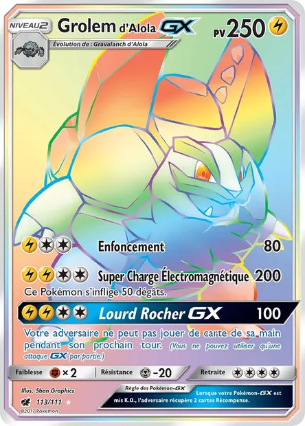 Grolem d’Alola GX, carte Pokémon CIN 113 — extension Invasion Carmin