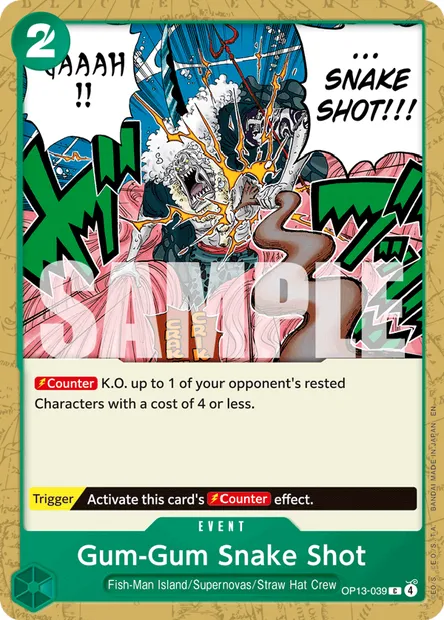 Gum-Gum Snake Shot, One Piece card OP13-039 — CARRYING ON HIS WILL set