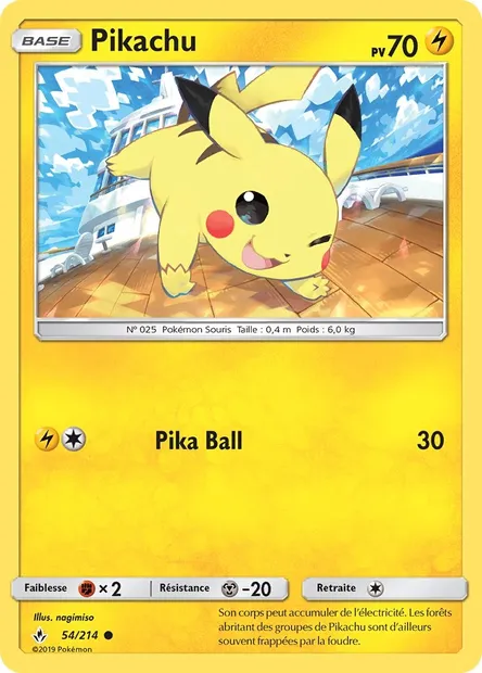 Pikachu, carte Pokémon UNB 54 — extension Alliance Infaillible