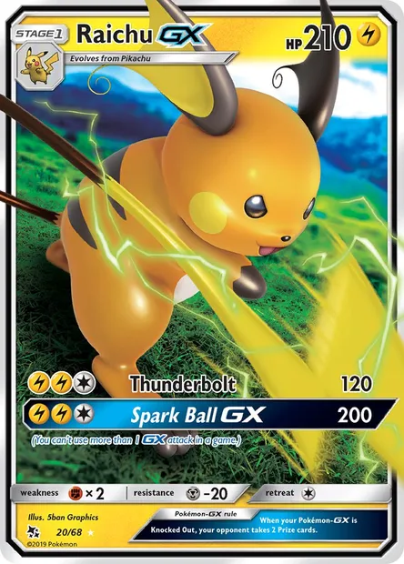 Raichu GX, Pokémon card HIF 20 — Hidden Fates set